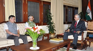 The Governor of Arunachal Pradesh Lt. Gen (Retd) Nirbhay Sharma with Dr. A. Jayathilak, Chairman, Spices Board of India and Rubber Board of India, Ministry of Commerce and Industry, Govt. of India called on at Raj Bhawan, Itanagar on 25th October 2014